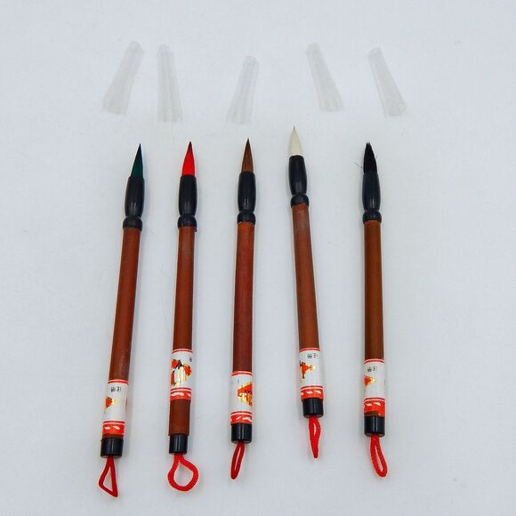 Asian Japanese Sumi E Calligraphy Set Box Drawing Brushes Inkstone Stone Seal - Picture 4 of 14